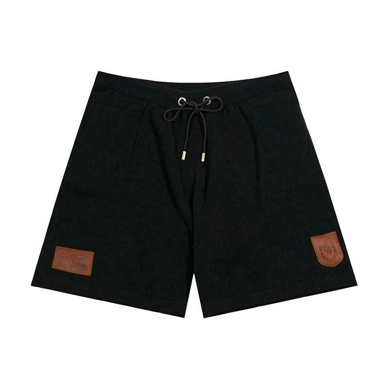 GRAF&WU Leather Dragon Label Chenille Knit Solid Sports Shorts