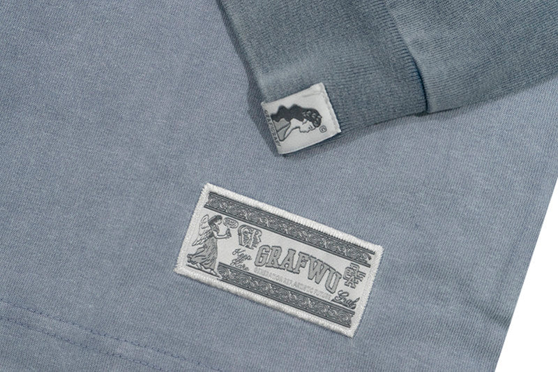 GRAF&WU Washed Distressed Phantom Letter Print Couple Raglan Long Sleeves