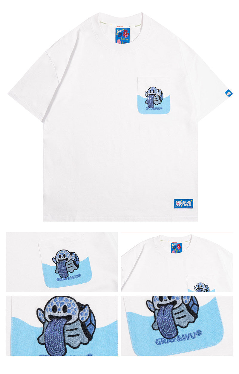 GRAF&WU Ocean Protect Coral Whale Giant Clam Cute Ghost Pocket T-shirt