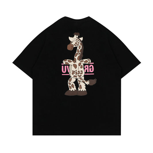 GRAFWU Kiss My Pink Letter Giraffe T-Shirts