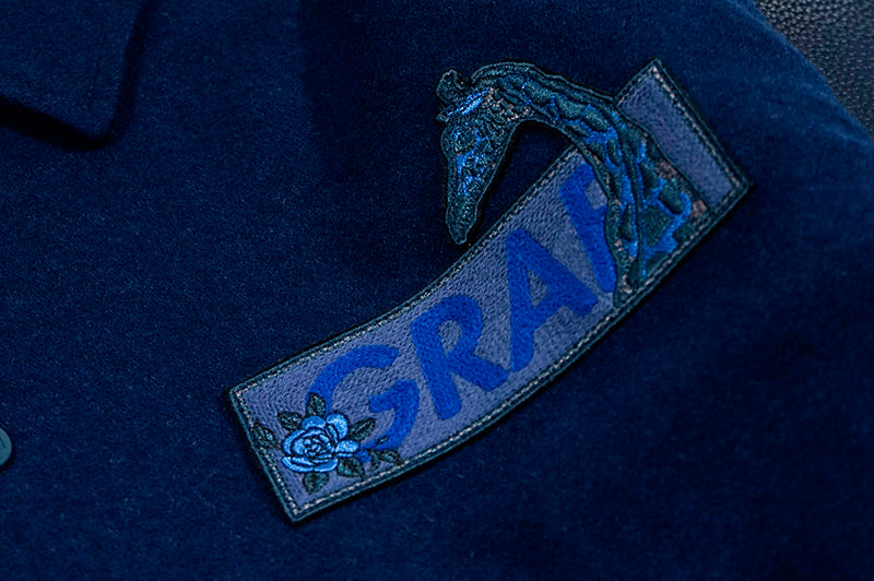 GRAF&WU Giraffe Embroidery Leather Sleeve Thick Jacket