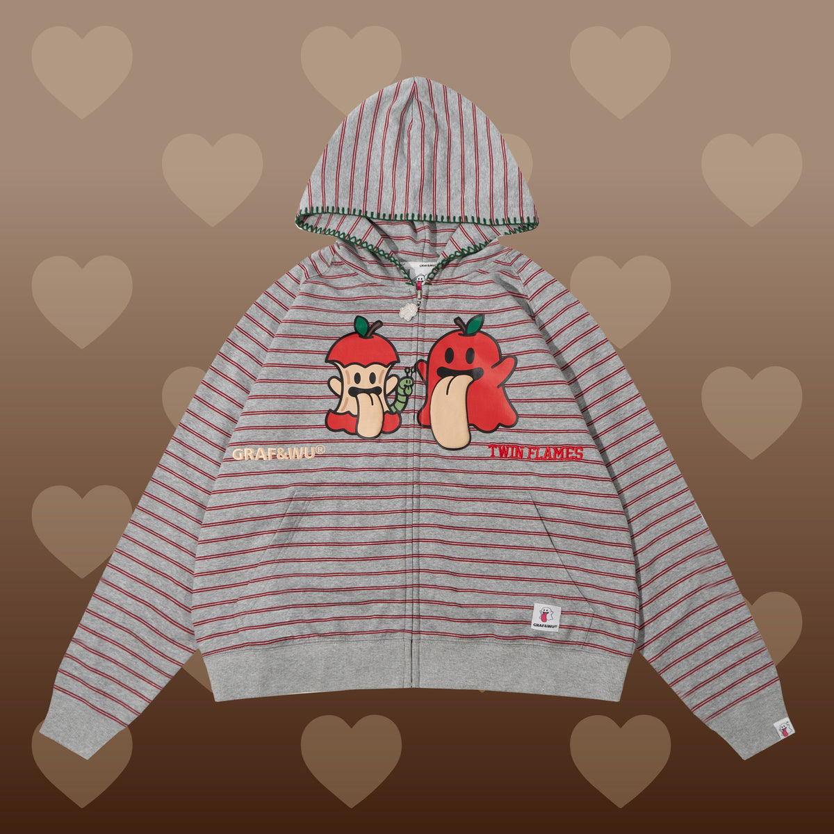 GRAF&WU Twin Flame Cute Ghost Stitching Loose Striped Couple's Sweatshirt Cardigan