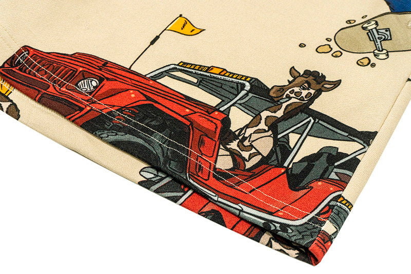 GRAF&WU Giraffe Cartoon Graphic Shorts Casual Streetwear