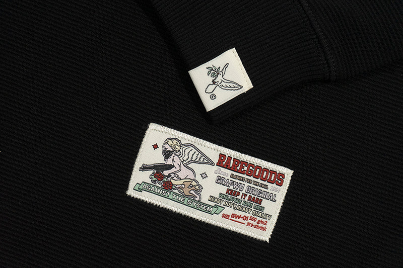 GRAF&WU Vintage Letter Cotton Henley Collar Long-sleeve Shirt