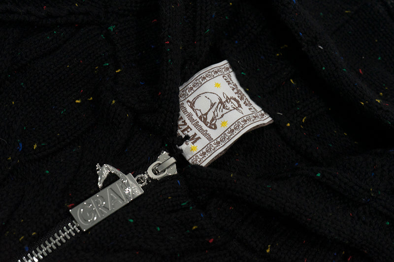 GRAF&WU Embroidered Twist Yarn Colorful Speckled Blended Zip Knit Coat