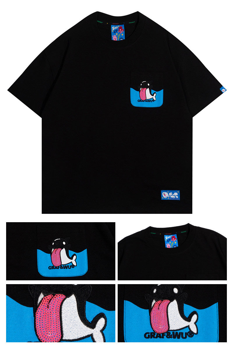 GRAF&WU Ocean Protect Coral Whale Giant Clam Cute Ghost Pocket T-shirt