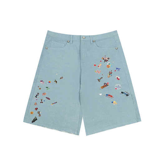 GRAFWU Y2K Sticker Pattern Brand Logo Shorts