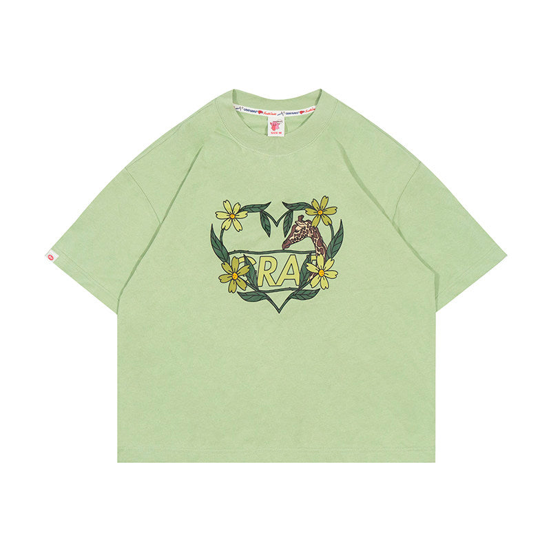 GRAF&WU Flower Heart Shape Deer Hot Girls Crop Top T-shirt