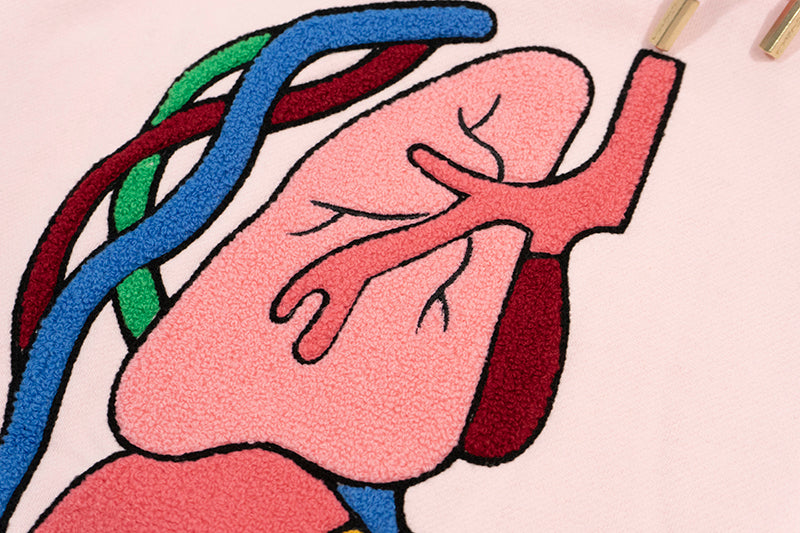 GRAF&WU Sweet Anatomy Cute Ghost Velcro Plush Pink Viscera Fleece Hoodie