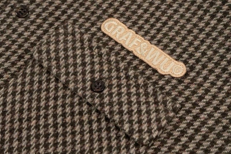 GRAF&WU Embroidered Off-road Vehicle Houndstooth Wool Shirt Coat