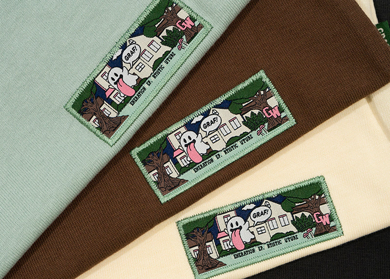 GRAF&WU Mushroom BooGhost 2.0 Embroidered Raglan Long Sleeve Tee