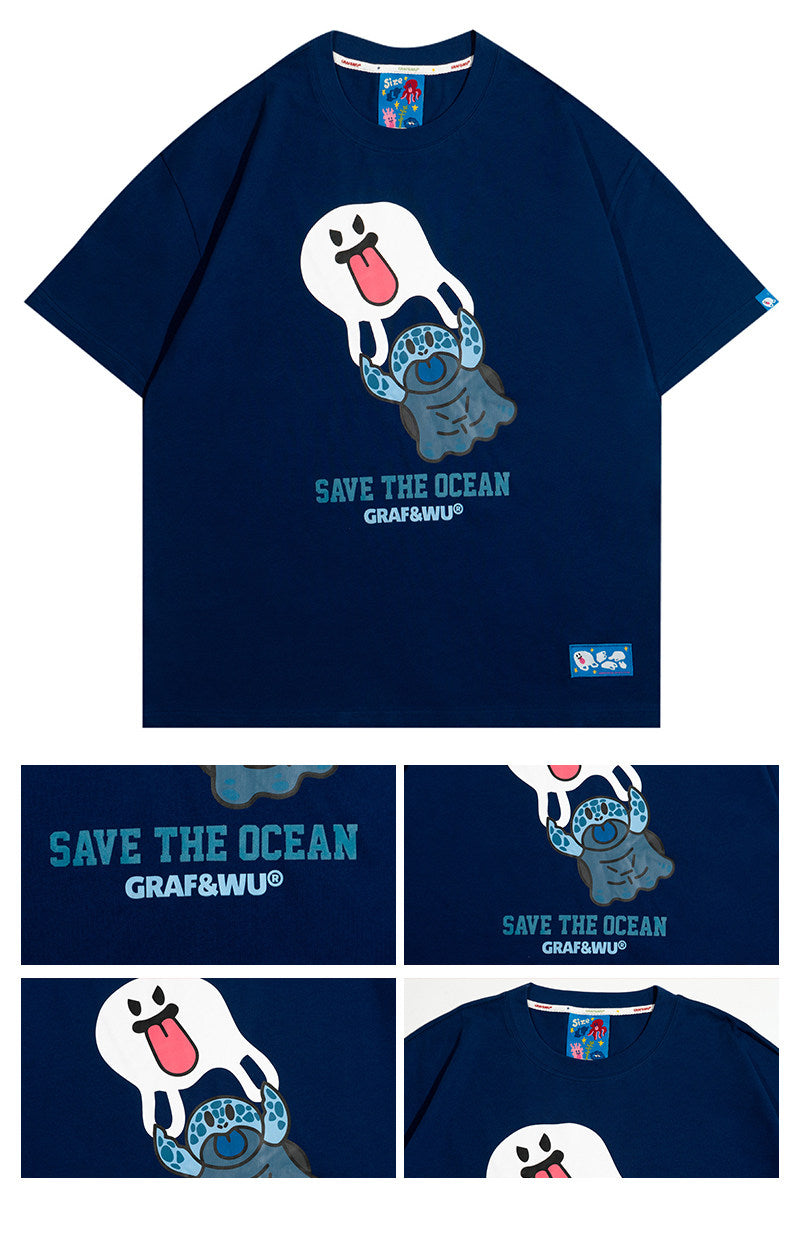 GRAF&WU Protect Ocean Nature Themed Cute Ghost T-shirt