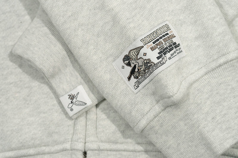 GRAF&WU Zip-up Hoodie Metal Deer Emblem Thick Fleece Cardigan