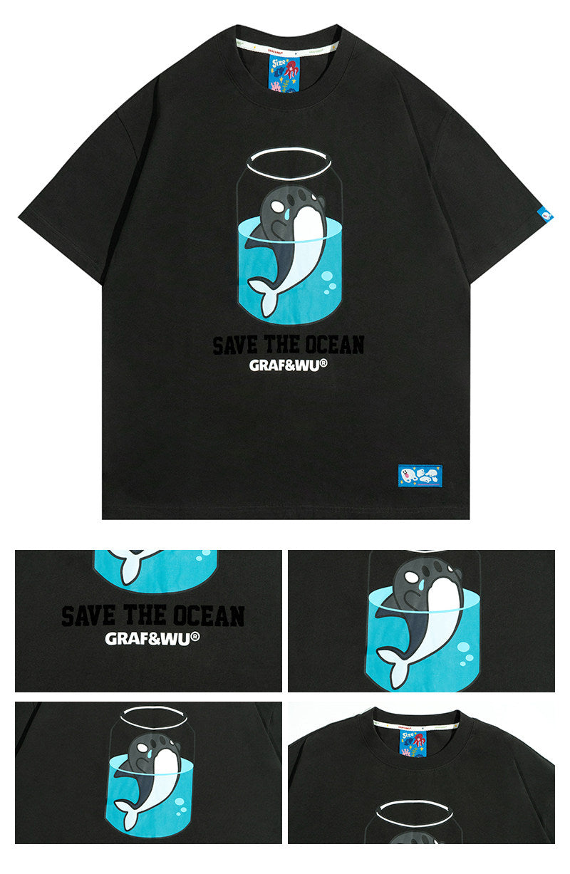GRAF&WU Protect Ocean Nature Themed Cute Ghost T-shirt