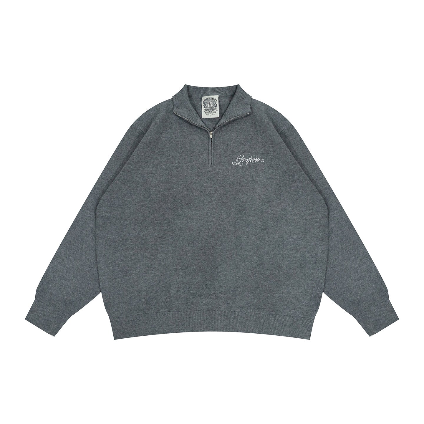 GRAF&WU Letter Embroidery Half-Zip Polo Collar Sweater
