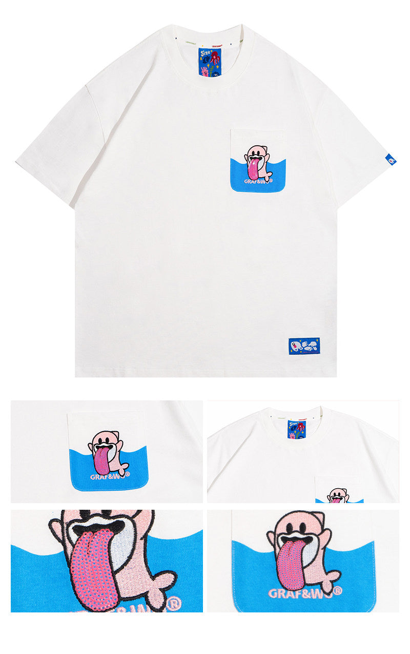 GRAF&WU Ocean Protect Coral Whale Giant Clam Cute Ghost Pocket T-shirt