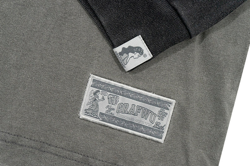 GRAF&WU Washed Distressed Phantom Letter Print Couple Raglan Long Sleeves