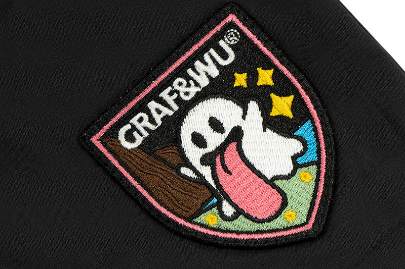 GRAF&WU Cute Button Embroidered Patch Vacation Lightweight Shorts