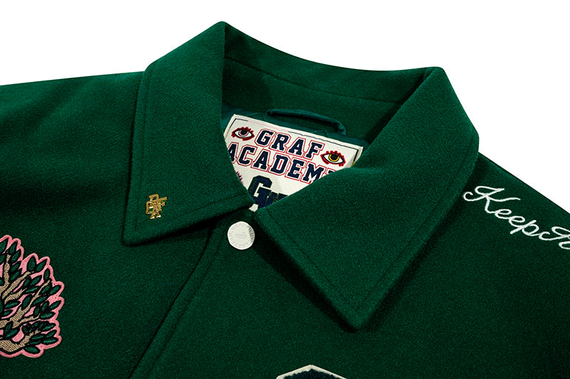 GRAF&WU University Them Leather Sleeved Wool Baseball Jacket