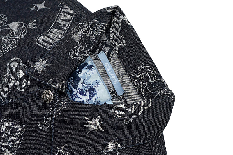 GRAFWU Jacquard Craft Pattern Design Denim Sleeveless