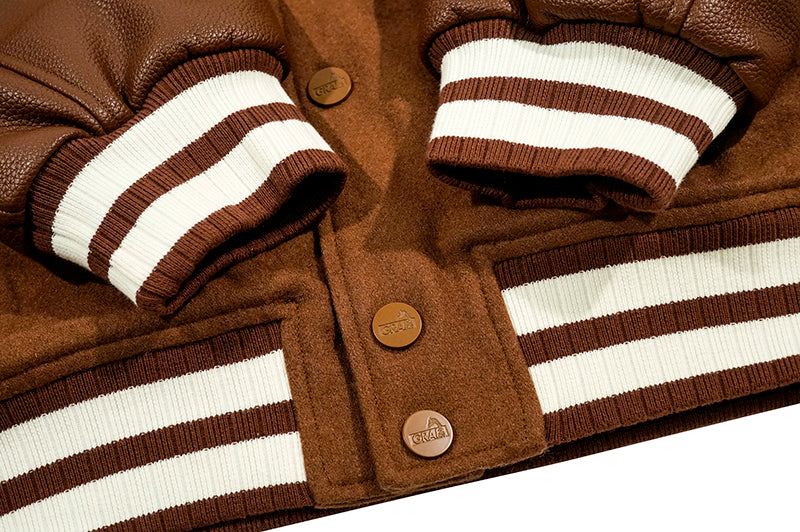 GRAF&WU Giraffe Embroidery Leather Sleeve Thick Jacket