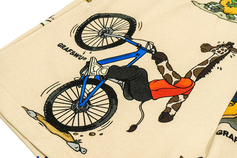 GRAF&WU Giraffe Cartoon Graphic Shorts Casual Streetwear