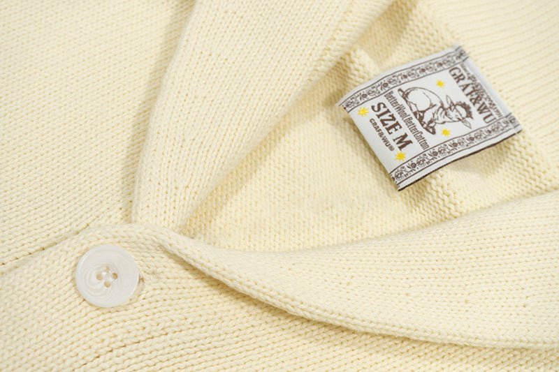 GRAF&WU Embroidered Badge Vintage Shawl Collar Knitted Sweater