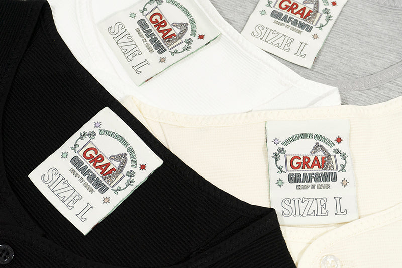 GRAF&WU Vintage Letter Cotton Henley Collar Long-sleeve Shirt