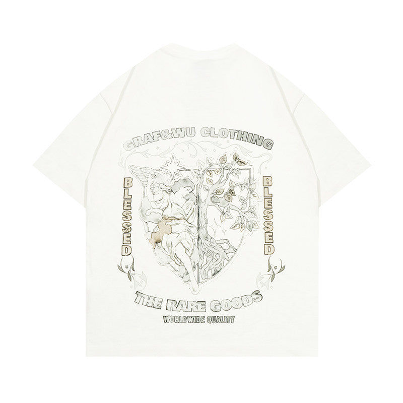 GRAF&WU Floral Giraffe Goddess Print Cozy 100% Cotton T-Shirt