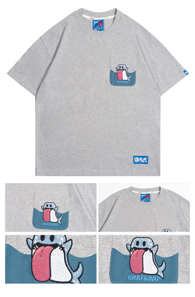 GRAF&WU Ocean Protect Coral Whale Giant Clam Cute Ghost Pocket T-shirt