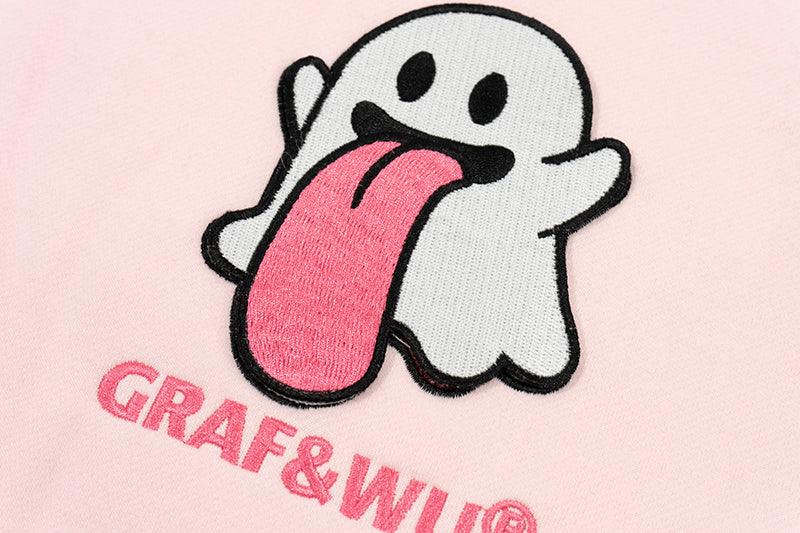 GRAF&WU Sweet Anatomy Cute Ghost Velcro Plush Pink Viscera Fleece Hoodie