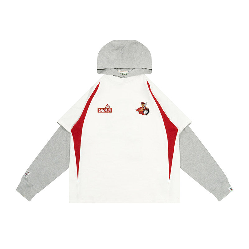 GRAF&WU Blokecore Floral Embroidery Thin Layered Look Jersey Hoodie