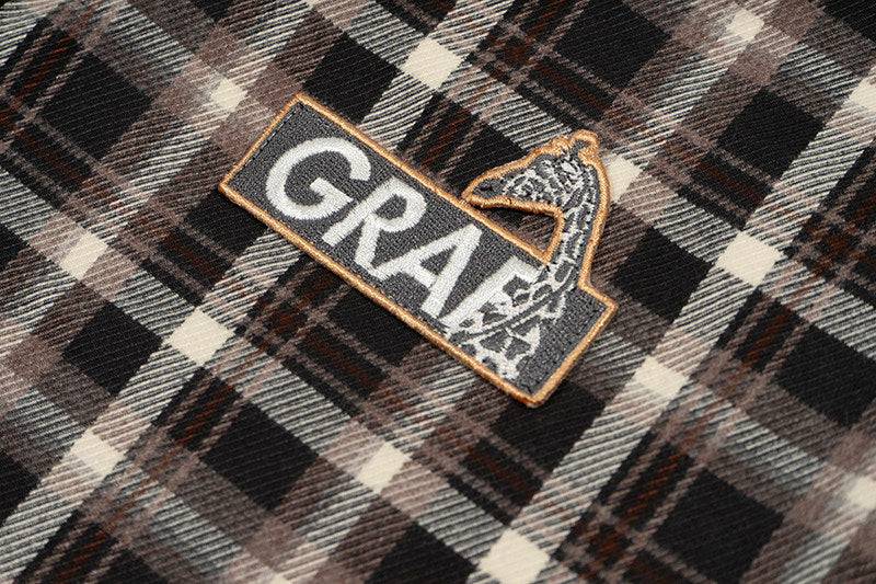 GRAF&WU Brand Giraffe Embroidery Plaid Loose Thin Shirt