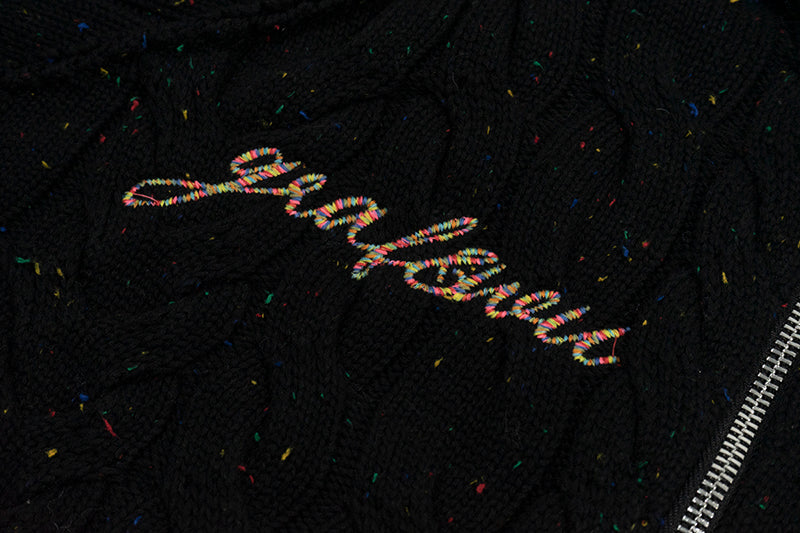 GRAF&WU Embroidered Twist Yarn Colorful Speckled Blended Zip Knit Coat