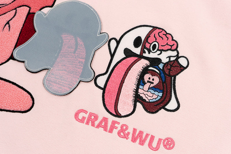 GRAF&WU Sweet Anatomy Cute Ghost Velcro Plush Pink Viscera Fleece Hoodie