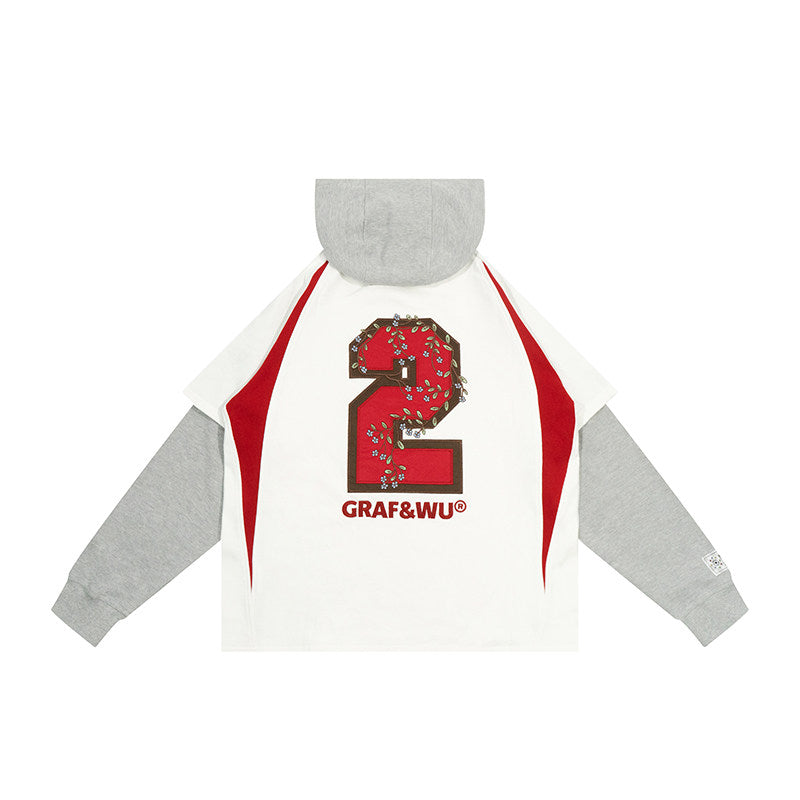 GRAF&WU Blokecore Floral Embroidery Thin Layered Look Jersey Hoodie