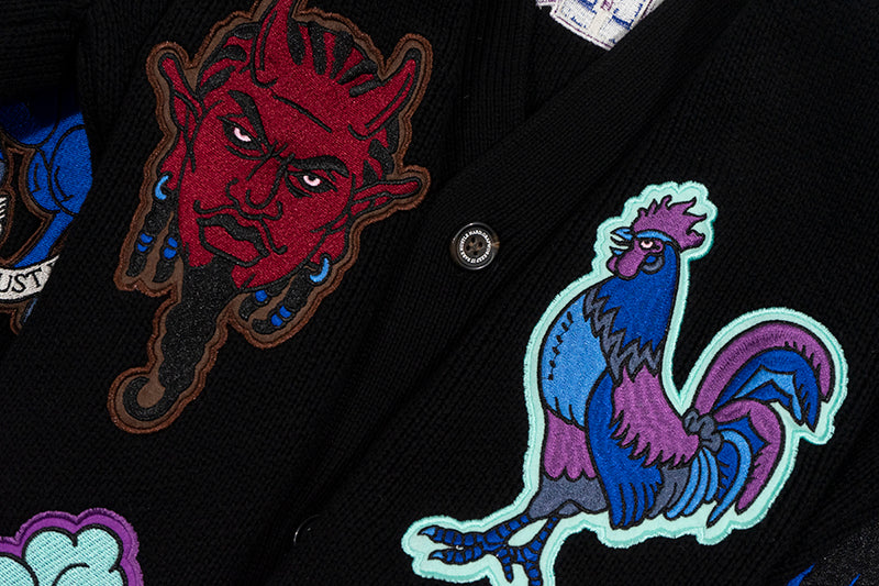 GRAF&WU Devil Two-Headed Sheep Emblem Knitted Sweater