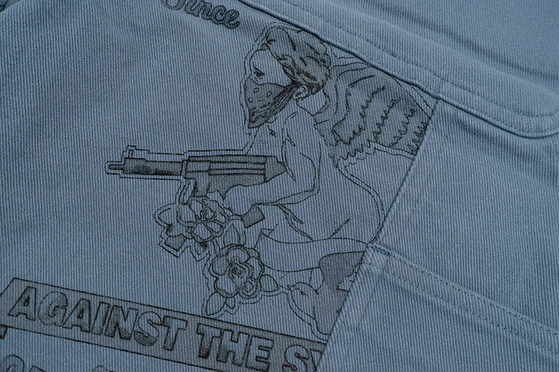 GRAF&WU Vintage Distressed Cargo Shorts | Giraffe Floral Canvas