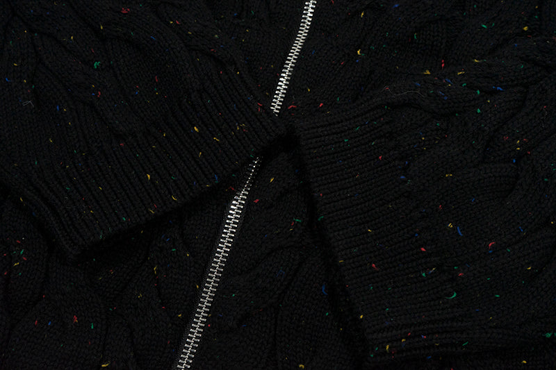 GRAF&WU Embroidered Twist Yarn Colorful Speckled Blended Zip Knit Coat