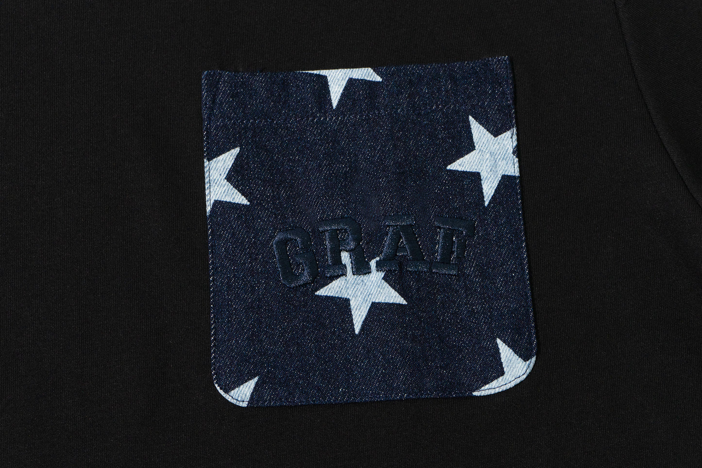 GRAF&WU Washed Houndstooth Star Pattern Denim Pocket Cotton T-shirt