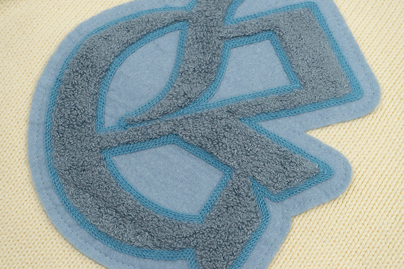 GRAF&WU Embroidered Badge Vintage Shawl Collar Knitted Sweater