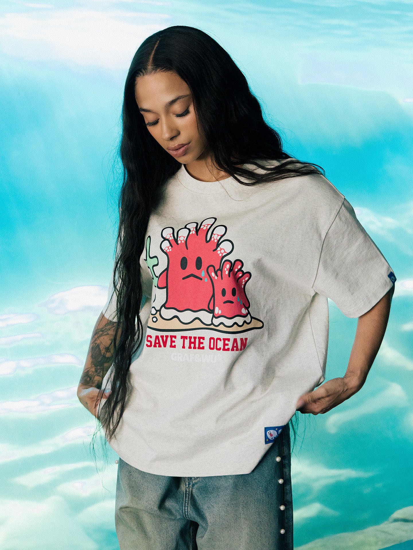 GRAF&WU Protect Ocean Nature Themed Cute Ghost T-shirt