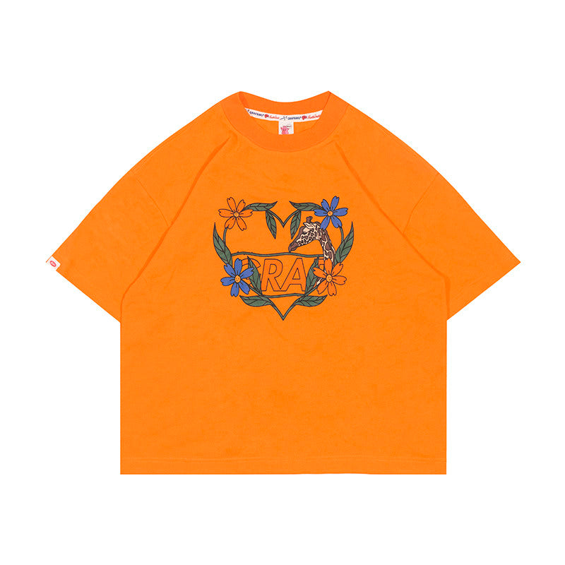 GRAF&WU Flower Heart Shape Deer Hot Girls Crop Top T-shirt