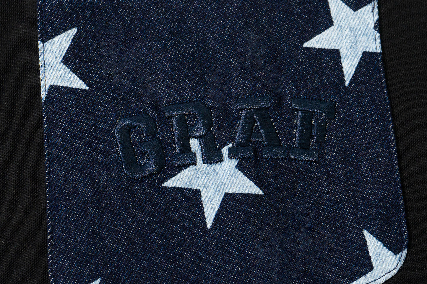 GRAF&WU Washed Houndstooth Star Pattern Denim Pocket Cotton T-shirt