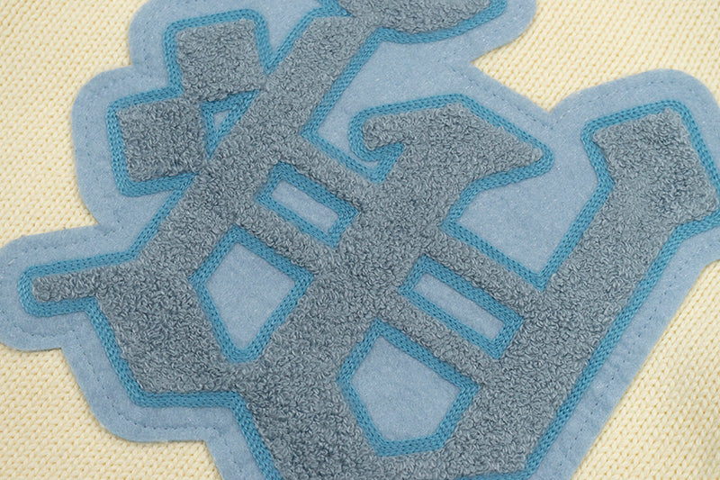 GRAF&WU Embroidered Badge Vintage Shawl Collar Knitted Sweater