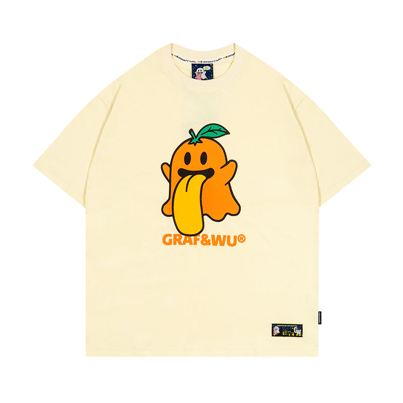 GRAF&WU BooGhost Cute Ghost 2.0 Earth, Money Bag, Volcano Multi-Design Streetwear Loose-Fit Short Sleeve T-Shirt