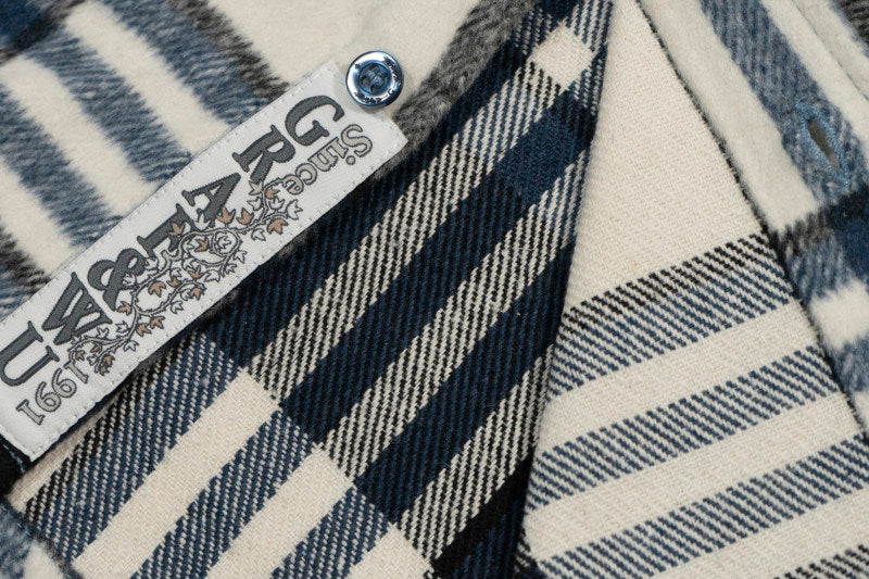 GRAF&WU Embroidered Blue Bird Nest Streetwear Plaid Brushed Shirt