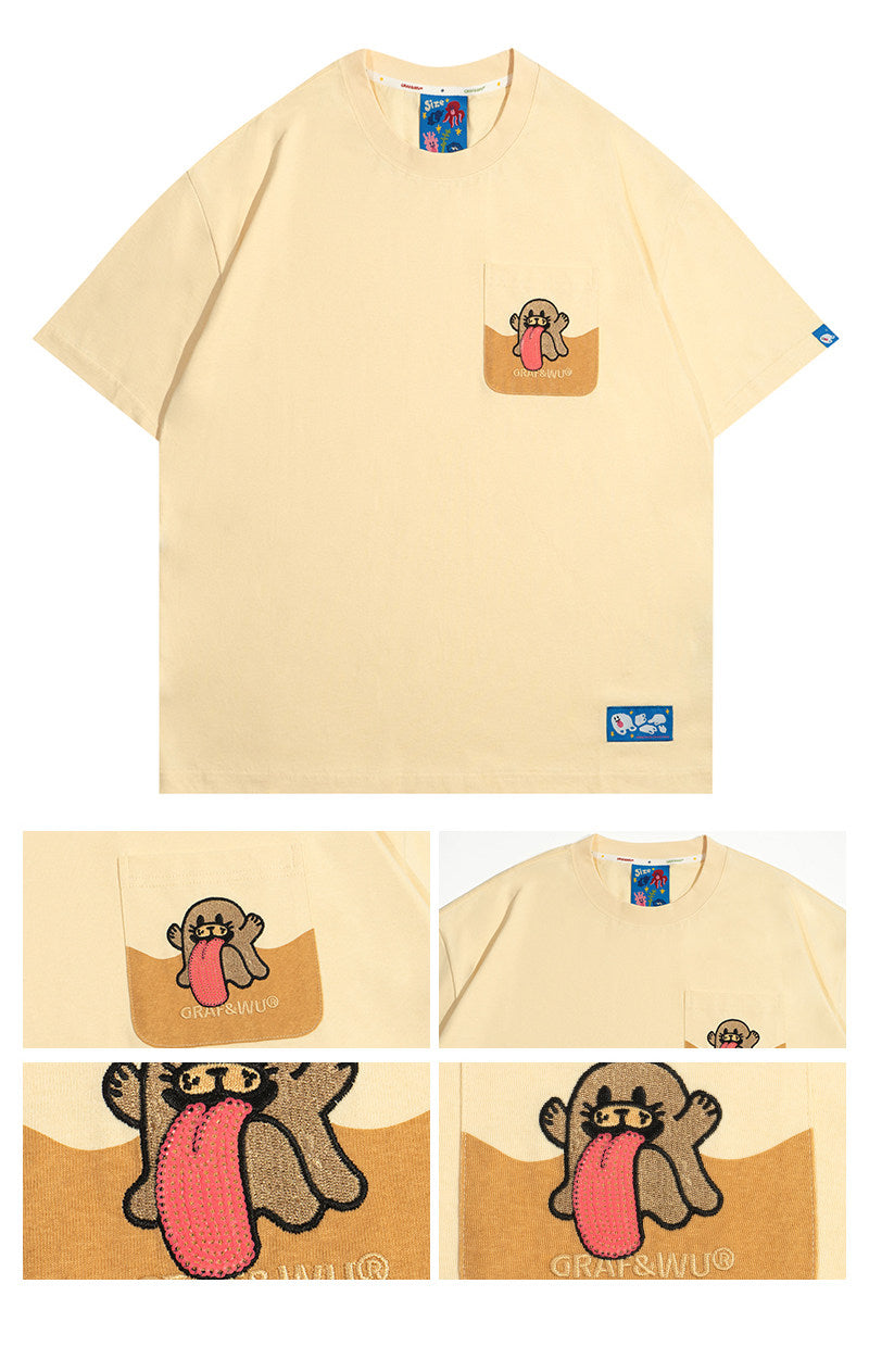 GRAF&WU Ocean Protect Coral Whale Giant Clam Cute Ghost Pocket T-shirt