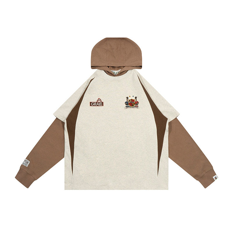 GRAF&WU Blokecore Floral Embroidery Thin Layered Look Jersey Hoodie