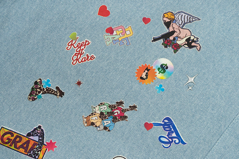 GRAFWU Y2K Sticker Pattern Brand Logo Shorts